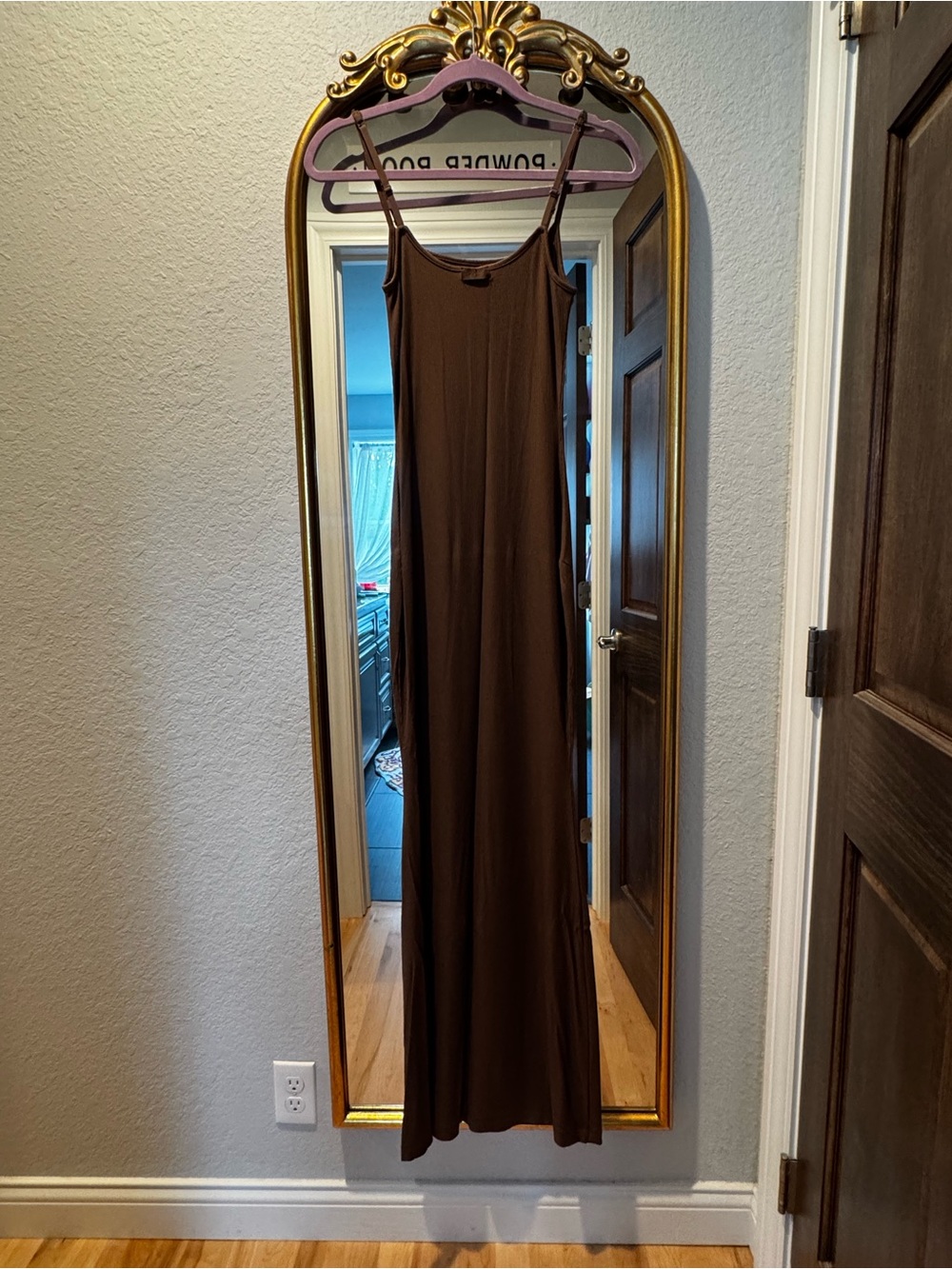 SKIMS Brown Maxi Slip Dress with Thin Adjustable Straps
